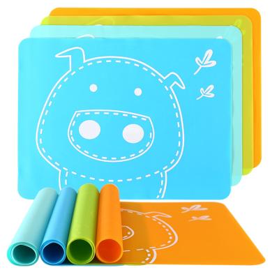 China Viable Custom Colorful Design Food Grade Silicone Anti-Grease Kid Table Mat/Baby Dining Table Mat for sale