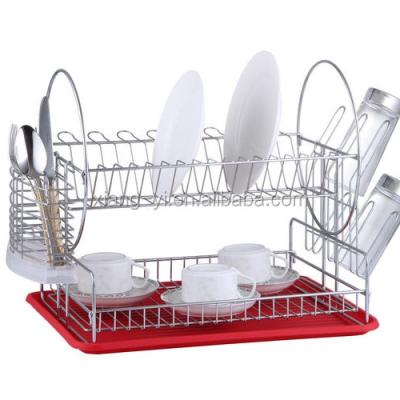 China 2 Layers Wire Dish Drainer Storage Rack Rack Standable Dish Rack With Tray for sale