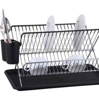 China Large Capacity Viable Foldable Powder 2 Layer Wire Dish Drip Rack Storage Rack Spray Rack for sale