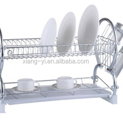 China Sustainable Vertical Kitchen Storage Rack 2 Tier Metal Chrome Multifunctional Dish Rack for sale