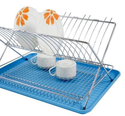 China Fashionable Stainless Steel Kitchen Rust Anti Collapsing Geometric Stainless Steel Bowl And Dish Rack With Drain Panel for sale