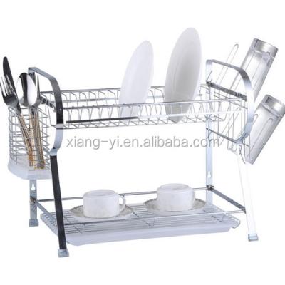 China Popular new style large double-layer household kitchen dish rack with handle for sale