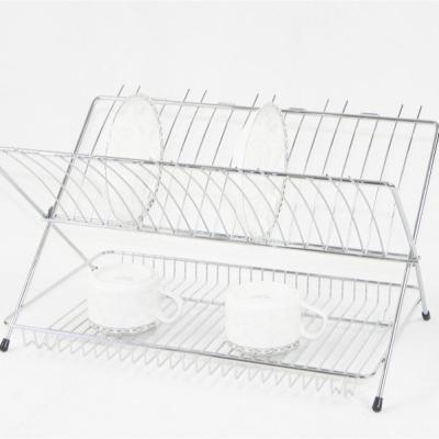 China 2 Layer Sustainable Kitchen Foldable Dish Rack With 430 Stainless Steel Tray for sale