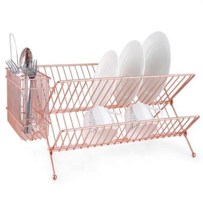 China Sustainable Copper Rose Gold Plated Foldable Plate Drying Rack XY-A1308-1 for sale