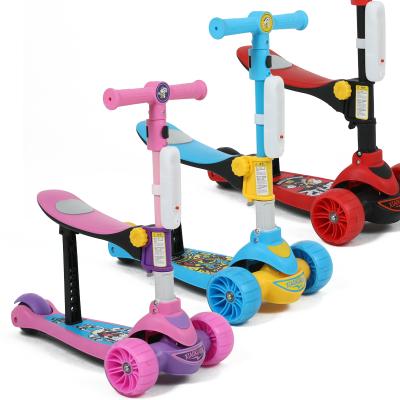 China Child Self Balance Adjustable 5 In Front 1 PU Wheel 1 Rear Turning 2 Wheels 1 Kick Kids Scooter With Basket And Seat for sale