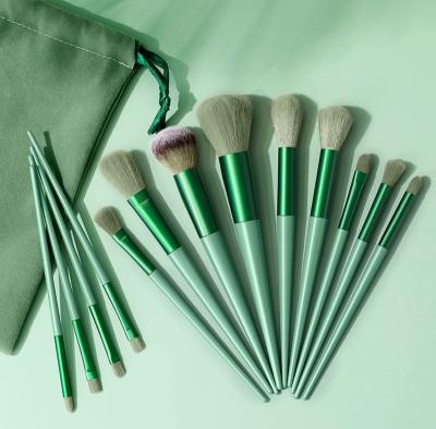 China Professional Makeup Brushes Set Green Plastic Handle Smudge Brush Set Brush Set With Base Premium Synthetic Brush for sale