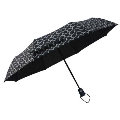 China Contemporary 21 Inch Black Color Printed Full Automatic Three Fold Umbrella for sale