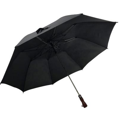 China Contemporary Black 28 Inch 2 Fold Full Fold High Quality Fiberglass Umbrella With Wooden Handle for sale