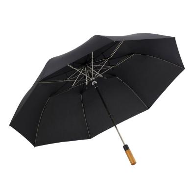 China 27 Inch Contemporary High Quality Black Color Man Fold Umbrella 2 With Wooden Handle for sale