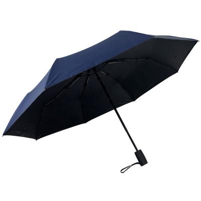 China Contemporary 21 Inch High Quality Cost Effective Full Automatic Black Coating UV Protective 3 Fold Compact Umbrella For Travel for sale