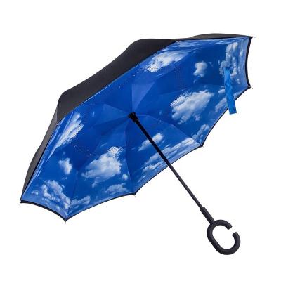 China Standard Size 23Inch Contemporary Sky Blue Reverse Reverse Umbrella for sale