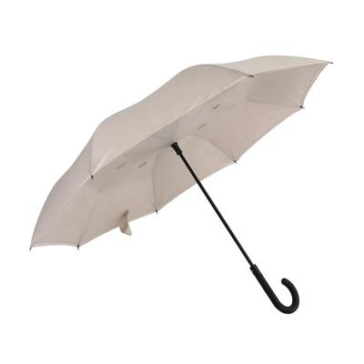 China 23Inch 8K Color J Shape Rainproof Automatic Narrow Handle Beige Umbrella With Air Vent for sale