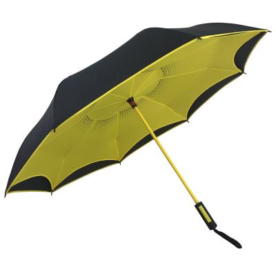 China 23 Inch 8K Contemporary Double Layer Reverse Umbrella With Yellow Shaft for sale