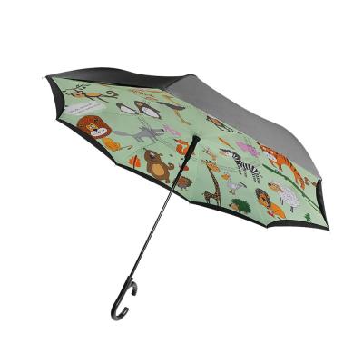 China Reverse 23 Inch 8 Rib Contemporary Double Layer C Handle Umbrella With Logo Print for sale