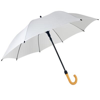 China 23 Inch Quality Standard Straight Automatic Fiberglass Windproof White Umbrella Minimalist Full Size With Yellow Hook Handle for sale