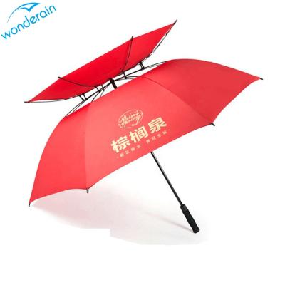 China 30 Inch Contemporary Red Color Automatic Open Double Layers Golf Windproof Umbrella for sale