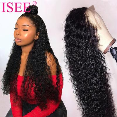 China High Density High Density Hot Sale Unprocessed Deep Curly Water Wave Human Hair Transparent Swiss Lace Front Wigs Human Hair Lace Front Wigs for sale