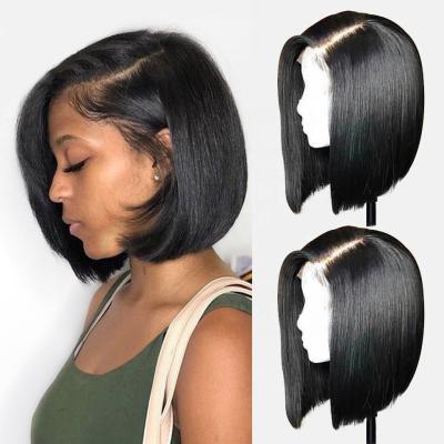 China High Quality Deep Wave 10A 9A 8A Weaves Women Goodyard Natural Skin Full Lace Short Indian Straight Human Hair Remy Raw Bob Lace Wig for sale