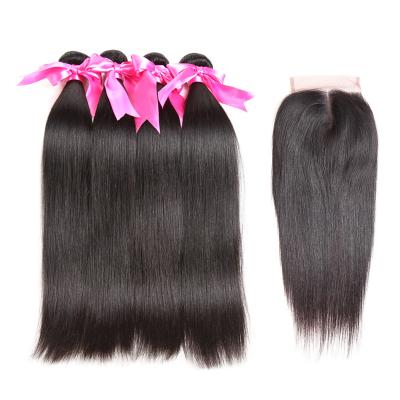 China Wholesale Silky Straight 100% Remy Virgin Hair Brazilian Wave Bundles With Top Lace Closure for sale