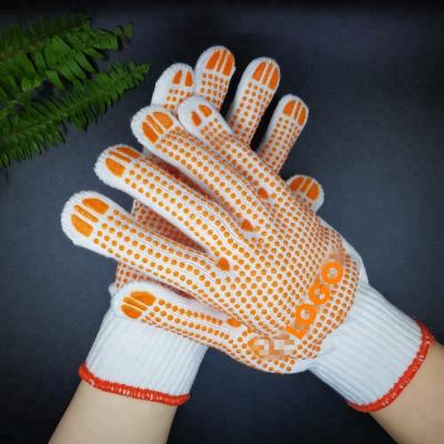 China Elastic seamless knit hotsale white cotton orange pvc dotted garden glove working for sale