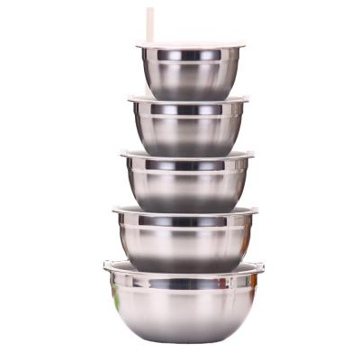 China Solid Stainless Steel Sustainable Round Salad Bowl With Plastic Lid, Soft Bowl For Soup Kitchen Set Pack Cooking Buy for sale