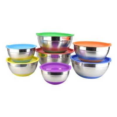 China 7pcs Stainless Steel Viable Mixing Bowl Set With Lids Salad Bowl With Silicone Base Multifunctional Bowl Kitchen Accessories for sale