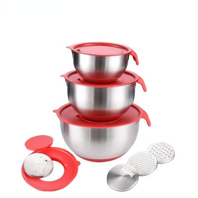 China Viable Kitchen Tool Container Food Salad Cake Grater Lid Universal Mixing Bowl Stainless Steel Bowl Salad Bowl Tool Cooking Kitchen for sale