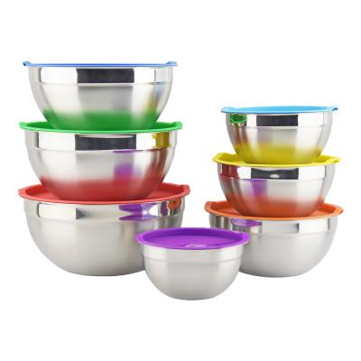 China Viable Colorful Plastic Lid Hotel Kitchen Metal Stainless Steel Home Salad Mixing Bowl Set Kitchen Accessories for sale