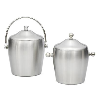 China Sustainable Portable Stainless Steel Double Ice Bucket Drum Red Wine Whiskey Cooler With Cover Ice Bucket for sale