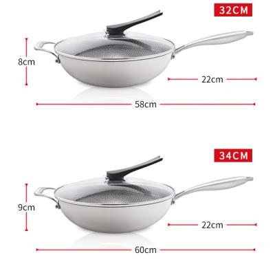 China 304 Stainless Steel Frying Pan 304 Stainless Steel Non-Stick Non-Stick Micro Micro Stainless Steel Wok Honeycomb Non-Stick Coating Five Layer Wok for sale