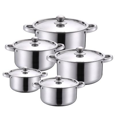 China General Use For Gas And Induction Cooker 10 Piece Stainless Steel Cookware Sets 5 Mulit Size Pot Cookset Set With Cover Soup And Stock Pots for sale