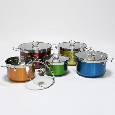 China Sustainable stainless steel pot set color flat pot five-piece set induction cooker suitable for cooking pot set for sale