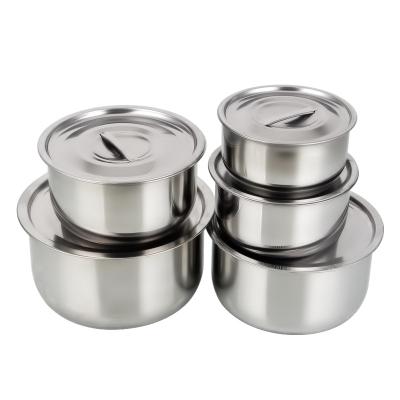 China Stainless Steel Round Containers Factory Bulk Sale Heatable Thickened Indian Cookware Pan Set 5pcs Sets With Lids for sale