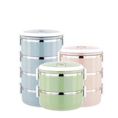 China Freshness Preservation 304 Stainless Steel Insulated Lunch Box Round Double Layer Student Bento Box Multilayer Combination Sealed Keep Lunch Box for sale