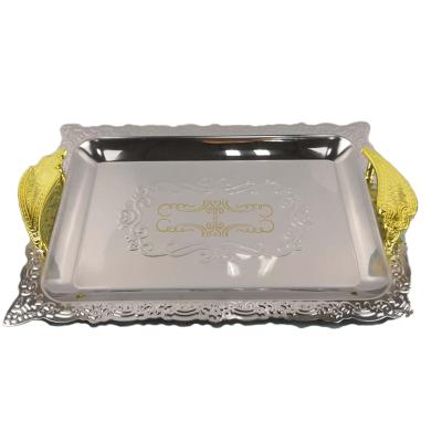 China Western-style disc luminous galactic hotel supplies stainless steel plate flower disc craft dish square export tray for sale