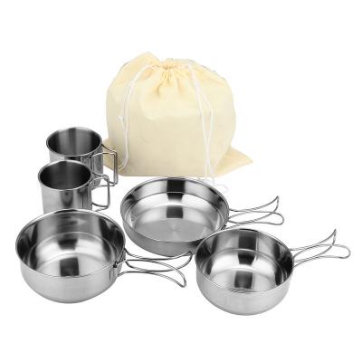 China Stainless Steel Stainless Steel Cookware Set Outdoor 5pcs Camping Pot Set Increase Backpacking BBQ Picnic Cookware for sale