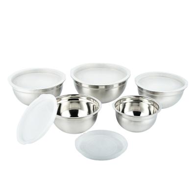 China Viable Wholesale Tableware Round Stainless Steel Fruit Salad Bowls With Transparent Cover Multi-size Suit for sale