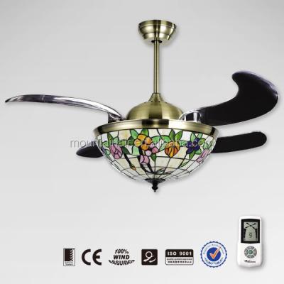 China Metal Elegent Glass Ceiling Fan With Hidden Blades for sale