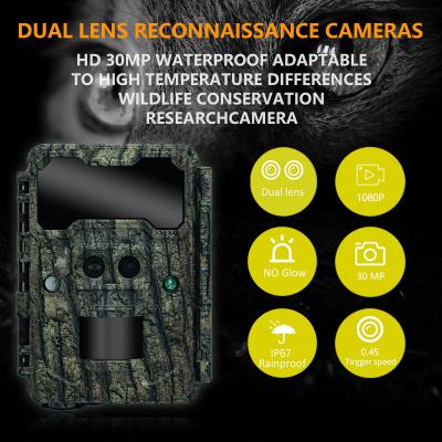 China KW696 outdoor wildlife hunting camera dual-lens 30MP no-glow trail camera 1080p night vision 512G forest camera infrared Te koop