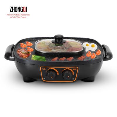 China Sustainable Hot Pot With Divider 2 In 1 Square Electric Grill With Multifunction Electric Hotpot Grill for sale