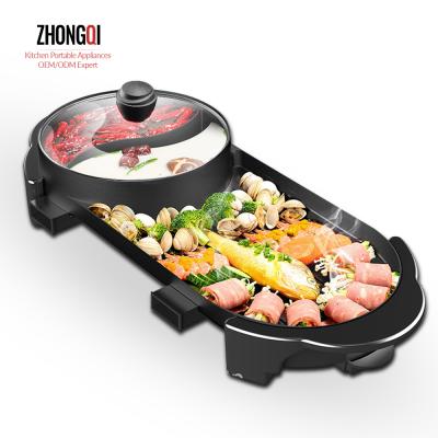 China Indoor Electric BBQ Grill Viable BBQ Smokeless Hot Pot and Grill Grills Nonstick Electric Grill with Hot Pot for sale