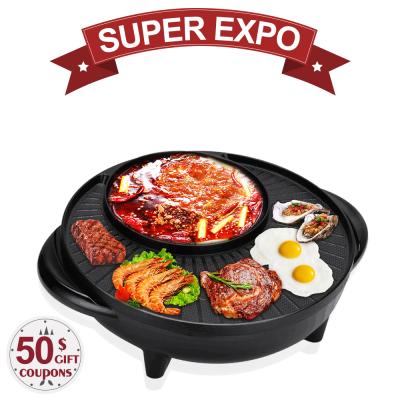 China Easily Cleaned 1500w Table Top Electric Barbecue Grill With Hotpot Professional Electric Barbecue Grill for sale