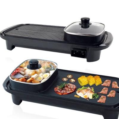 China Outdoor Multifunctional Electric Grill Pan Indoor Smokeless Electric Grill with Hot Pot for sale