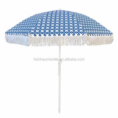 China Beach/yard/parasol 200cm outdoor round full color print beautiful beach umbrella with tassels fringe for sale