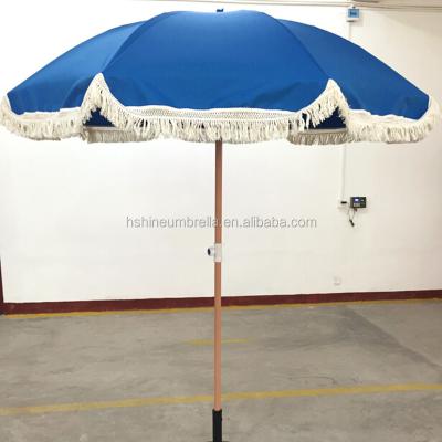 China 3position chrome plated tilt 200cm fiberglass ribs outdoor beach umbrella with tassels fringe for sale