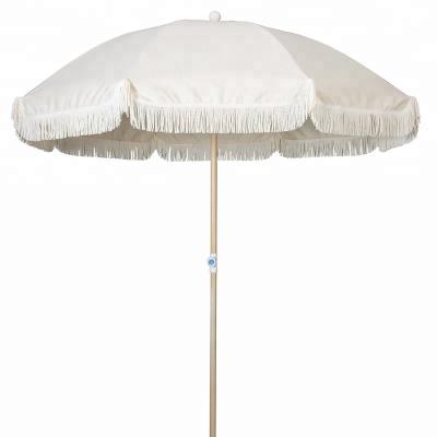 China Beach/yard/custom beach umbrella 200CM print cotton outdoor aluminum wood coated beach umbrella with tassels for sale