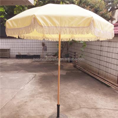 China 3position Chrome Plated Tilt 2M Stylish Wooden Outdoor Beach Umbrella With Tassels for sale