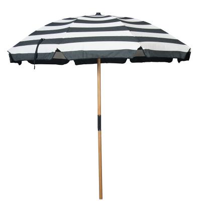 China Polyester Striped Beach Umbrella Outdoor Furniture 200cm Real Wood Pole for sale