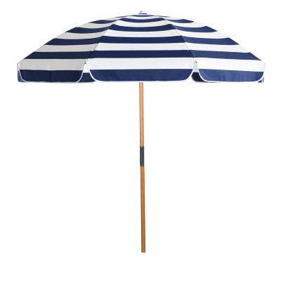 China Outdoor Furniture 2M Luxury Wooden Pole Beach Umbrella Real Blue Stripe for sale