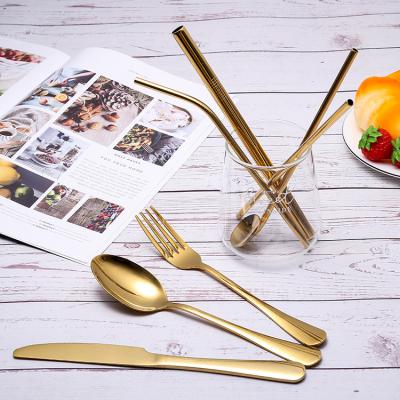 China Sustainable High Grade Stainless Steel Tableware Spoon Fork Straw And Knife Cutlery Set for sale